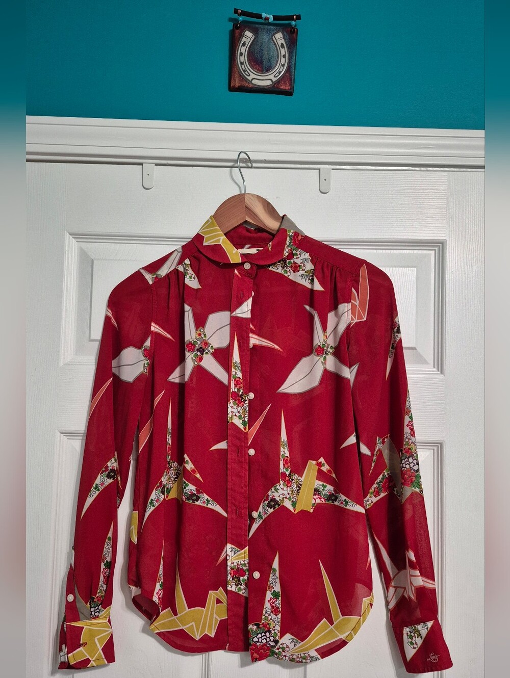 Women's Red Japanese Crane Tsuru Levis Button-Up Shirt